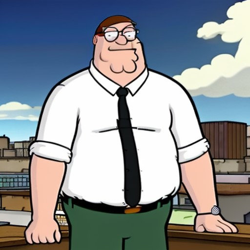Peter Griffin on a rooftop, archer style <lora:peterGriffin_v10:0.6>
